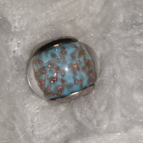 Light Blue Murano Glass and Sterling Silver Bead/Charm with Copper Flecks - Picture 3 of 7